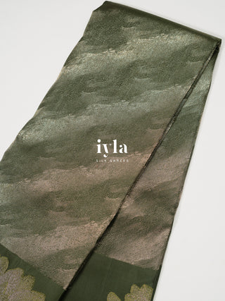 The Woodland Pine Green Lotus Weave Kanjeevaram