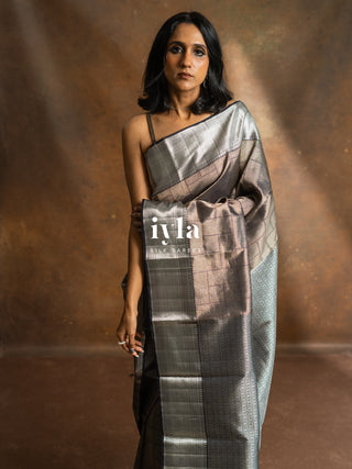 The Black Glow Checkered Kanjeevaram