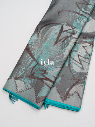 The Abstract Bloom Kanjeevaram in Icy Tiffany