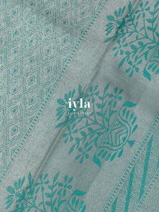 The Abstract Bloom Kanjeevaram in Icy Tiffany