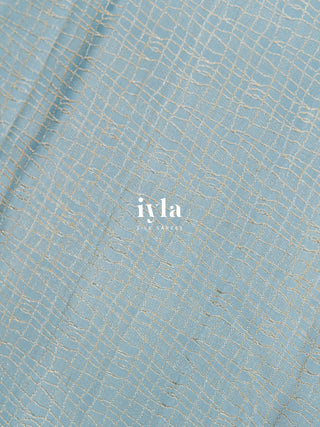 The Hand Drawn Checks Kanjeevaram in Icy Blue