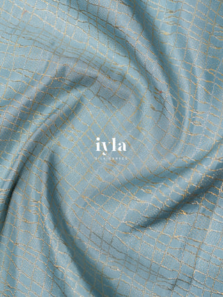 The Hand Drawn Checks Kanjeevaram in Icy Blue