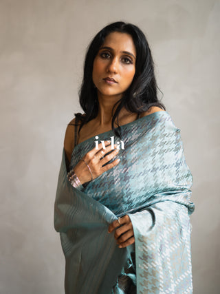 The Signature Houndstooth Kanjeevaram in Cloudy Blue