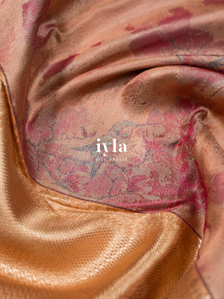 The Enchanting Hummingbirds Kanjeevaram in Champagne Peach