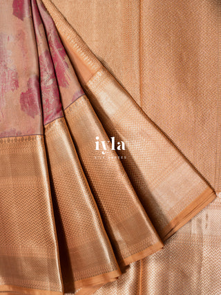 The Enchanting Hummingbirds Kanjeevaram in Champagne Peach