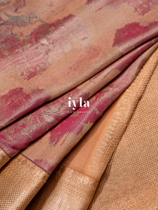 The Enchanting Hummingbirds Kanjeevaram in Champagne Peach