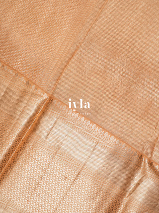 The Enchanting Hummingbirds Kanjeevaram in Champagne Peach