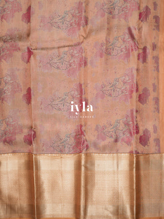 The Enchanting Hummingbirds Kanjeevaram in Champagne Peach