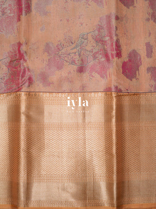 The Enchanting Hummingbirds Kanjeevaram in Champagne Peach