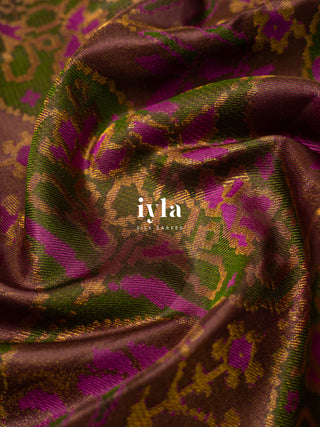 The walnut Brown Floral Ikkat Weave Kanjeevaram