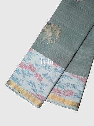 The Ikkat Wild Elephant Glory Kanjeevaram in Bitter Blue