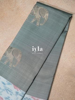 The Ikkat Wild Elephant Glory Kanjeevaram in Bitter Blue