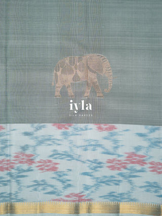 The Ikkat Wild Elephant Glory Kanjeevaram in Bitter Blue