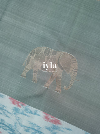 The Ikkat Wild Elephant Glory Kanjeevaram in Bitter Blue