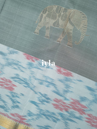 The Ikkat Wild Elephant Glory Kanjeevaram in Bitter Blue