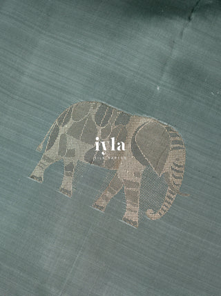 The Ikkat Wild Elephant Glory Kanjeevaram in Bitter Blue