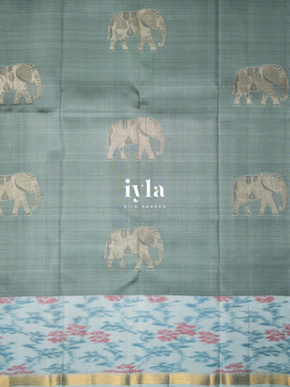 The Ikkat Wild Elephant Glory Kanjeevaram in Bitter Blue