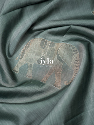 The Ikkat Wild Elephant Glory Kanjeevaram in Bitter Blue