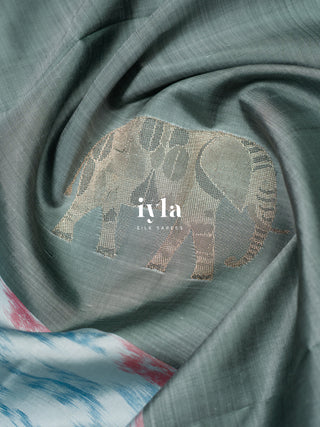 The Ikkat Wild Elephant Glory Kanjeevaram in Bitter Blue