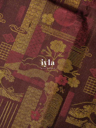 The Art of Japan Silk Saree in Boysenberry