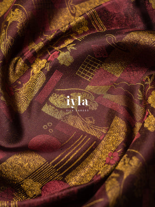 The Art of Japan Silk Saree in Boysenberry