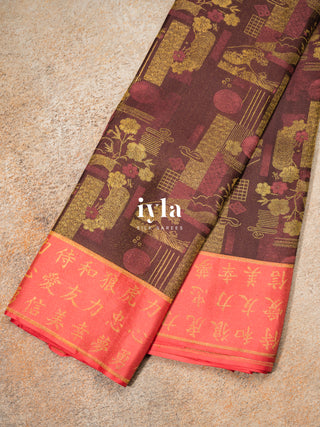 The Art of Japan Silk Saree in Boysenberry