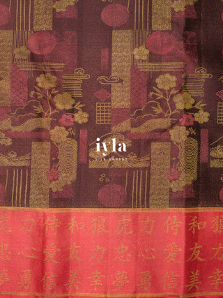 The Art of Japan Silk Saree in Boysenberry