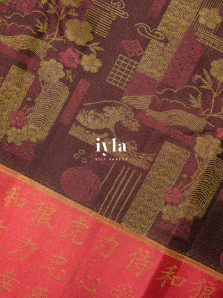 The Art of Japan Silk Saree in Boysenberry