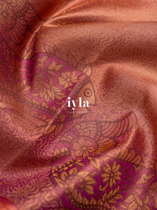 The Kalamkari Fish Weave Kanjeevaram in Brink Pink