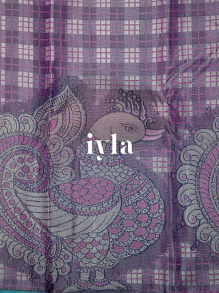 The Indian Kalamkari Peacock Kanjeevaram in Purple