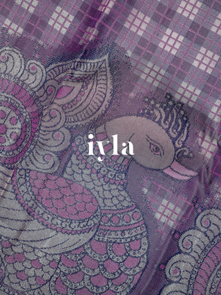 The Indian Kalamkari Peacock Kanjeevaram in Purple