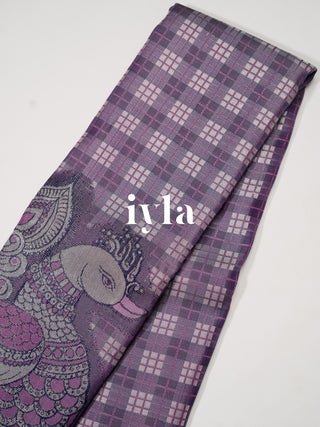 The Indian Kalamkari Peacock Kanjeevaram in Purple