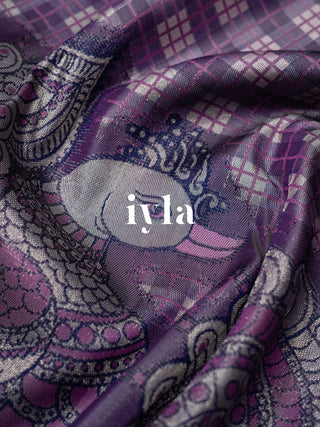 The Indian Kalamkari Peacock Kanjeevaram in Purple