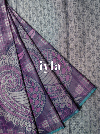 The Indian Kalamkari Peacock Kanjeevaram in Purple