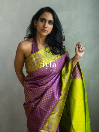 The Indian Kalamkari Peacock Kanjeevaram in Bright Purple