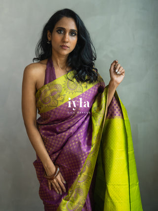 The Indian Kalamkari Peacock Kanjeevaram in Bright Purple