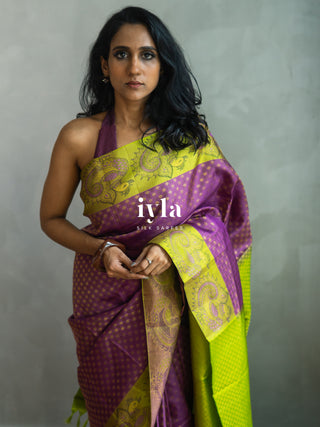 The Indian Kalamkari Peacock Kanjeevaram in Bright Purple