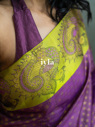 The Indian Kalamkari Peacock Kanjeevaram in Bright Purple