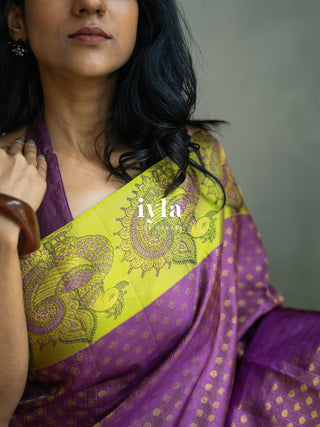 The Indian Kalamkari Peacock Kanjeevaram in Bright Purple