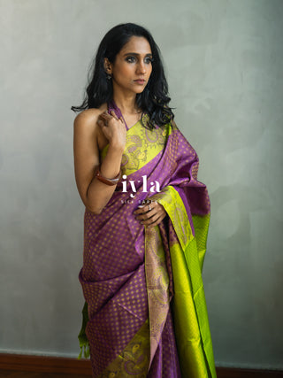 The Indian Kalamkari Peacock Kanjeevaram in Bright Purple