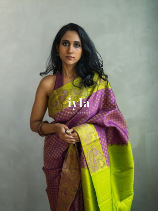 The Indian Kalamkari Peacock Kanjeevaram in Bright Purple