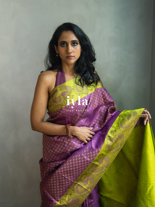 The Indian Kalamkari Peacock Kanjeevaram in Bright Purple