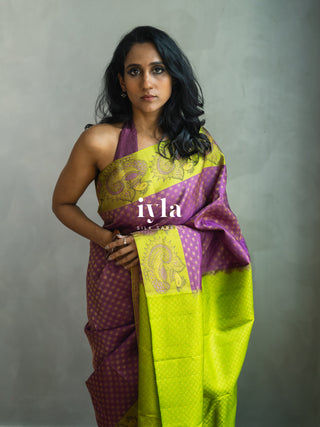 The Indian Kalamkari Peacock Kanjeevaram in Bright Purple