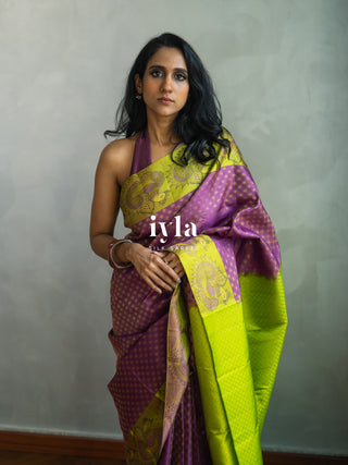 The Indian Kalamkari Peacock Kanjeevaram in Bright Purple