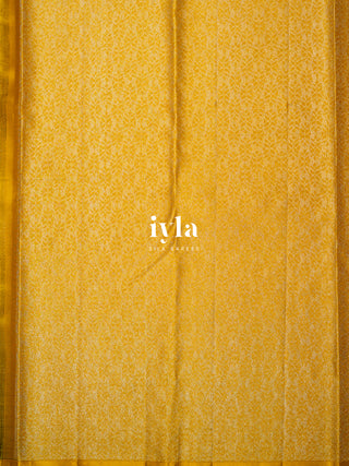 The Indian Kalamkari Peacock Kanjeevaram in Mustard Yellow