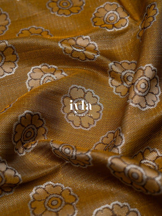 The Indian Kalamkari Peacock Kanjeevaram in Mustard Yellow