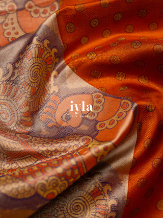 The Indian Kalamkari Peacock Kanjeevaram in Burnt Orange