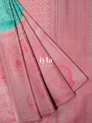 The Krishna Leela Kanjeevaram in Persian Green