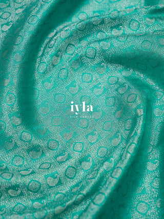 The Krishna Leela Kanjeevaram in Persian Green