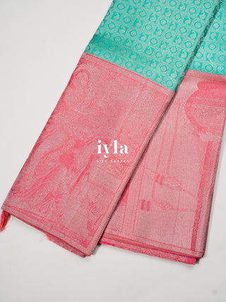 The Krishna Leela Kanjeevaram in Persian Green